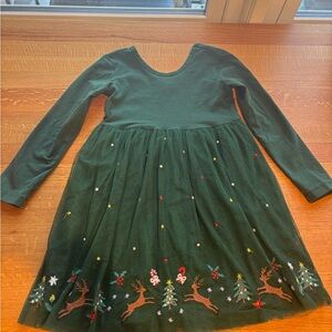 Hanna Andersson Green Holiday Kids Dress with Embroidered Details